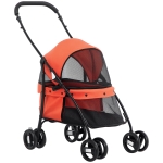 PawHut Carrinho para Animais de Estimação Dobrável com Janela de Malha Almofada Lavável Arnês de Segurança 82x47x97cm Vermelho