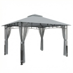 Outsunny Carpa para Jardim com Telhado Duplo Gazebo com Paredes de Rede UPF50+ para Exterior Terraço 360x300x275 cm Cinzento