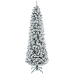 HOMCOM Künstlicher Weihnachtsbaum, flammenhemmend, mit Kunstschnee, schlank, Stahlfuß, 75 x 210 cm, Grün