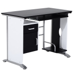 HOMCOM Computertisch mit 1 Schublade, 1 Schrank, 1 Tastaturablage, Schreibtisch. Bürotisch, MDF Weiß+Schwarz+Silber