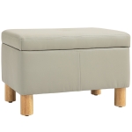 HOMCOM Baú de Armazenamento para Dormitório 33L Puff de Armazenamento Estofado em PU Banco de Arrumação 60x38x40 cm Cinza Claro