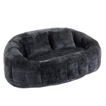 Cozy Oversized Bean Bag Sofa with 2 Matching Pillows, Soft 2-Seat Sectional Couch for Living Room and Bedroom, 145L x 95W x 63H cm, Black