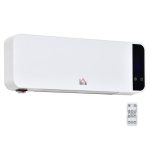 HOMCOM Stufa Elettrica da Parete con Telecomando, Temperatura Regolabile e Timer 12 Ore, Potenza 1000W/2000W, 56x11.5x18.5cm, Bianco