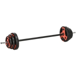 SPORTNOW Langhantel-Set 20 kg, inkl. 6 Hantelscheiben, 2 x 5kg, 2 x 2,5kg, 2 x 1,25kg, rutschfeste Stange, schwarz+rot