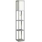 HOMCOM Floor Lamp with Shelves, 3 Layer Column Modern Standing Lamp for Living Room, Bedroom, Office, Grey