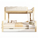 Playful Wooden Bunk Bed Frame with Storage Drawers, Solid Pine Twin Over Full Sleeper Bed for Kids Room, 195L x 140W x 154H cm, Natural+White