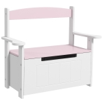 AIYAPLAY Baú de Brinquedos Infantil Banco de Armazenamento para Crianças com Encosto e Tampa Amortecida 68,5x34x58 cm Rosa e Branco