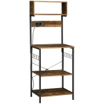 HOMCOM Scaffale Cucina con Multipresa, Ripiani e Ganci Stile Industriale, 60x42x153cm, Marrone