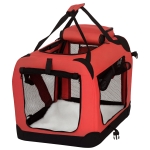 PawHut Foldable Cat Carrier for Small and Miniature Dogs, Portable Pet Carrier Soft Side Pet Travel Crate with Removable Mat, Storage Bags, Breathable Mesh Window 60 x 42 x 42cm - Red
