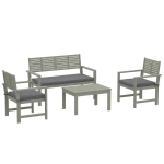 Outsunny 4 Seater Wooden Garden Furniture Set with Loveseat, Armchairs, Table, Acacia Wood Garden Sofa Set, Light Grey