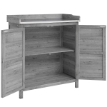 Outsunny Gartenschrank mit Pflanztisch, Holz Geräteschuppen mit verzinkter Arbeitsplatte 2 Regalböden Grau