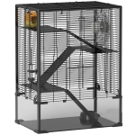 PawHut Four-Tier Hamster Cage with Deep Tempered Glass Bottom, Hut, Running Wheel, Food Dish, Water Bottle, 60 x 40 x 80cm