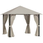 Outsunny Gazebo da Giardino 3x3m in Alluminio e Acciaio con Prese d'Aria, Zanzariera e Tende, Cachi