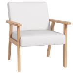 HOMCOM Modern Armchair, Linen Upholstered Accent Chair with Solid Wood Legs and Wide Seat, Padding Lounge Chair for Living Room Bedroom Office, Cream White