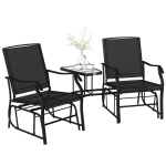 Outsunny Gliding Jack and Jill Seat, with Glass-Top Table - Black