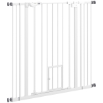 PawHut Extra Tall Pet Gate, Indoor Dog Safety Gate, with Cat Flap, Auto Close, 74-101cm Wide - White