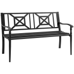 Outsunny Panchina da Giardino in Acciaio a 2 Posti con Schienale Alto e Braccioli, 128x62.5x81.5 cm, Nero