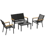 Outsunny Gartenmöbel Set Metall Sitzgruppe für 4 Personen Gartenlounge mit 2er Sofa Stuhl Beistelltisch 110x63,5x84 cm Schwarz