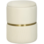 HOMCOM Round Storage Stool, Velvet-feel Fabric Upholstered Vanity Stool with Removable Top, Padded Seat and Hidden Space, Beige