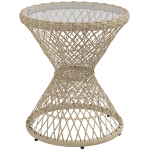 Outsunny Couchtisch Beistelltisch Boho-Design, Glasplatte, PE-Rattan, 45 cm x 45 cm x 52 cm, Natur