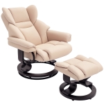 HOMCOM 360° Swivel Recliner Chair with Footstool, PU Leather Manual Recliner Armchair with Footstool, Solid Wood Base, Upholstered Reclining Chair for Living Room, Bedroom, Office, Cream