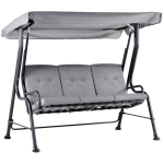 Outsunny Balancelle de Jardin 3 Places Grand Confort Toit Inclinaison réglable épais Coussins Amovibles Polyester Acier époxy Gris