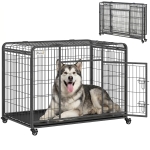 PawHut Cage pour chien pliable cage de transport sur roulettes 2 portes verrouillables plateau amovible dim. 125L x 76l x 81H cm métal gris noir
