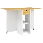 HOMCOM Masă de dining pliabilă pentru 2-4 persoane cu 2 extensii, sertar și rafturi, stejar