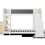 Modern High Sleeper Bunk Bed Frame with Slide and Storage Stairs, Solid Wooden Childrens Loft Bed with Safety Guardrails, 194L x 124W x 148H cm, White