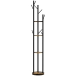 HOMCOM Cuier rotativ de podea cu 8 cârlige și 4 rafturi, stil industrial, Ø30x175cm, maro