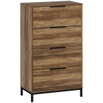HOMCOM Cassettiera 4 Cassetti Antiribaltamento con Maniglie Nere, in Legno e Metallo, 62x35x105 cm, Marrone Chiaro