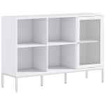 HOMCOM Aparador de Cocina Aparador Blanco con Puerta de Malla 4 Compartimentos Abiertos y Estante Ajustable 120x37x81,5 cm
