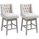 HOMCOM Juego de 2 Taburetes de Bar con Respaldo Taburetes Altos de Cocina Giratorios 180° Patas de Madera 46x57x101 cm Beige