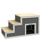 PawHut Haustiertreppe Hundetreppe, 3 Stufen, Kiefernholz, 79 cm x 38,5 cm x 45 cm, Natur + Weiß