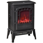 HOMCOM Electric Fireplace Stove Freestanding Log Burner, 1000W/2000W, Portable Electric Fire Fan Heater with LED Flame Effect, Adjustable Thermostat, Overheat Protection, Black