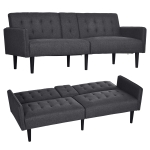 HOMCOM Three-Seater Sofa Bed, with Cupholders - Grey