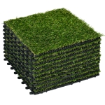 Outsunny Césped Sintético de 10 Piezas Alfombra Césped Artificial 30x30 cm con Altura de Hierba 20 mm y Anti-UV Verde Oscuro