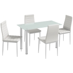 HOMCOM 5-delige Eetkamerset met Eettafel en 4 Stoelen, Modern Design, Glazen Tafel, Wit