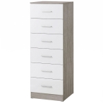 HOMCOM Cómoda de 6 Cajones Cajonera Alta para Dormitorio con Antivuelco 40x40x110 cm Gris Claro y Blanco