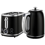 HOMCOM Set waterkoker en broodrooster, LED-display, 1,7 liter, 2200 W, retro-design, geheugenfunctie, zwart