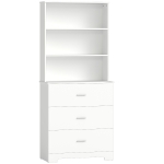 HOMCOM Boekenkast Hoge kast Vitrinekast met 3 lades, 3 open vakken, voor Woonkamer Keuken, 79x39,5x180 cm, Wit
