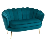 HOMCOM Canapé 2 places en tissu velours, petit canapé, en forme de coquillage, avec coussin épais de 10 cm, canapé, structure en métal, pieds dorés effilés, facile à assembler, bleu canard