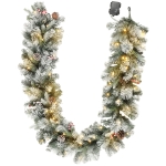 HOMCOM Kerstslinger met 216 besneeuwde takken, 50 ledlampjes, Ø25 x 180 cm, groen/wit