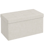 HOMCOM Puff Almacenaje, Banco Almacenaje Plegable 84 L 76x38x38 cm Tapizado en Lino Sintético Baúl de Almacenamiento Crema