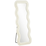 HOMCOM Full Length Mirror, 160 x 60 cm Wavy Full Body Wall Standing Mirror with Velvet Frame and Tempered Glass, Cream White