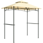 Outsunny 8' x 5' Grill Gazebo, Double Tiered BBQ Gazebo Shelter Canopy with LED Lights, 2 Side Shelves, Hooks, Beige