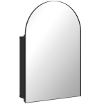HOMCOM Badkamerspiegelkast met gebogen design, 180° deur, 3 planken, metaal, zwart, 50 x 12 x 76 cm