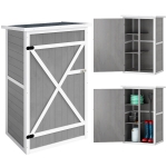 Outsunny Armário de Jardim de Madeira 75x56x115cm para Ferramentas com 3 Prateleiras Interiores Porta com Trava e Teto Asfáltico Cinza