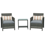Outsunny 3 Pieces Rattan Bistro Set, Wicker Garden Furniture Set, Glass Top 2-tier Coffee Table and Chairs Set with Pillows and Washable Cushions for Outdoor, Patio, Balcony, Grey