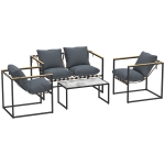 Outsunny 4-delig tuinmeubelset, outdoor meubelset, 2 fauteuils, 2-zitsbank, 1 tafel, gestoffeerd, staal, polyester, grijs